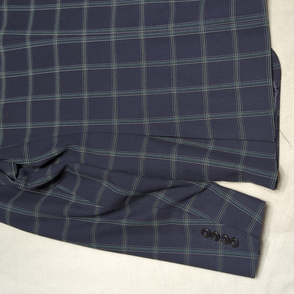 Zara Navy & Green Windowpane Double Vented Blazer Mens Size 40 - Picture 7 of 8